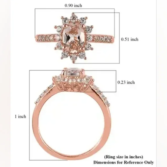 Morganite and White Zircon Sunburst Ring in Vermeil Rose Gold Over Sterling Silv - Picture 6 of 6